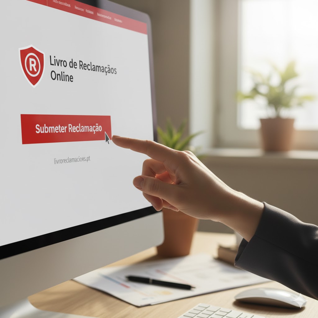 Pessoa a usar o portal do Livro de Reclamações Online num computador para submeter uma queixa.