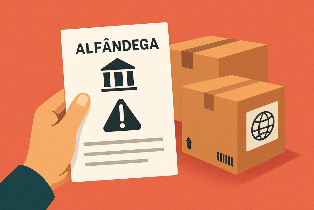 Infografia sobre como calcular taxas alfandegárias e IVA em compras extracomunitárias.