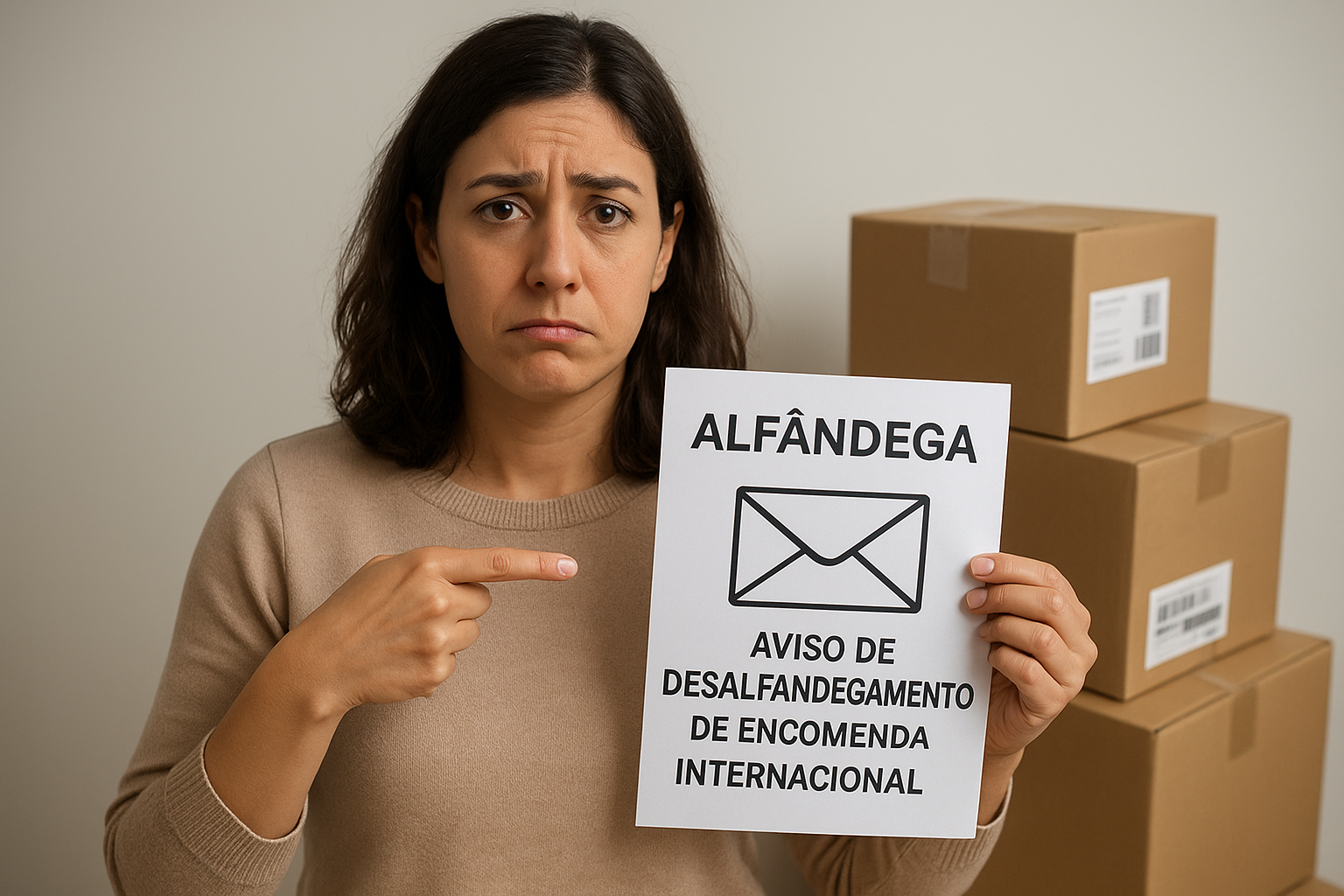 Aviso de desalfandegamento de encomenda internacional e cálculo de taxas alfandegárias.