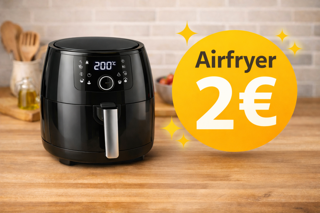 Air Fryer digital da oferta Deco Proteste na cozinha com batatas fritas.